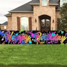 1 Stück Neon Geburtstag Outdoor Garten Dekorations Banner, Graffiti Geburtstag Hintergrund, für Geburtstagsfeierdekoration, Fotohintergrund Banner, Partydekoration, Innen- und Außenbereich Dekorations Banner