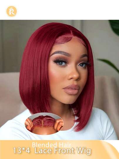 FunkyGirl180% Density Glueless Bob Wig With 13x4 Lace Front - Straight Blende Hair, Versatile For All Women Black/Brown/Burgundy/Orange Color (Bob Wigs 6-16inch ) Blended Hair Is Made From Human Blended Hair Mixed With Synthetic Fibers And Protein Filaments