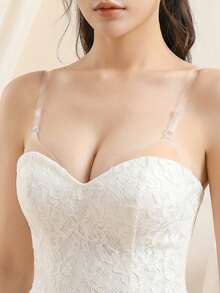 1 Pair Transparent Adhesive Strapless Low-Cut Bra, Seamless Backless Invisible Bra, Strapless Bridal Bra, Silicone Bra, Lingerie And Nipple Covers - Apricot - View 4