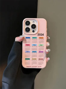 1pc Pink 2026 Calendar Minimalist Full Coverage TPU Shockproof Phone Case Compatible With IPhone 17, 16, 15, 14, 13, 12, 11 Pro Max, Air - Multicolor - View 2
