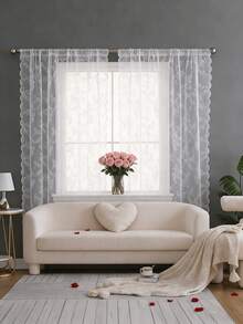 1 pieza Cortina romántica de unicolor con doble volante de encaje transparente, adecuada para dormitorio, sala de estar, balcón, decoración de jardín al aire libre, decoración del hogar diaria - Multicolor - Ver 7