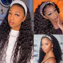 Deep Wave Headband Wig Human Hair 26 Inch Headband Wigs For Women Human Hair Glueless None Lace Front Curly Wave Wigs Brazilian Virgin Hair Wear And Go Glueless Wig 200% Density Natural Black Color - Natural Black - Xem 6
