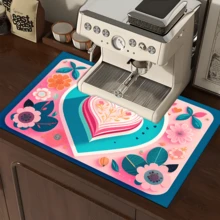 1pc Heart Art Print Absorbent Dish Drying Mat, Dish Drying Pad, Espresso Machine Countertop Absorbent Mat, Sink Drain Mat, Soft Faucet Absorbent Mat, Sink Cup Mat, Home Decor, Kitchen & Bathroom Accessories - Multicolor - View 6