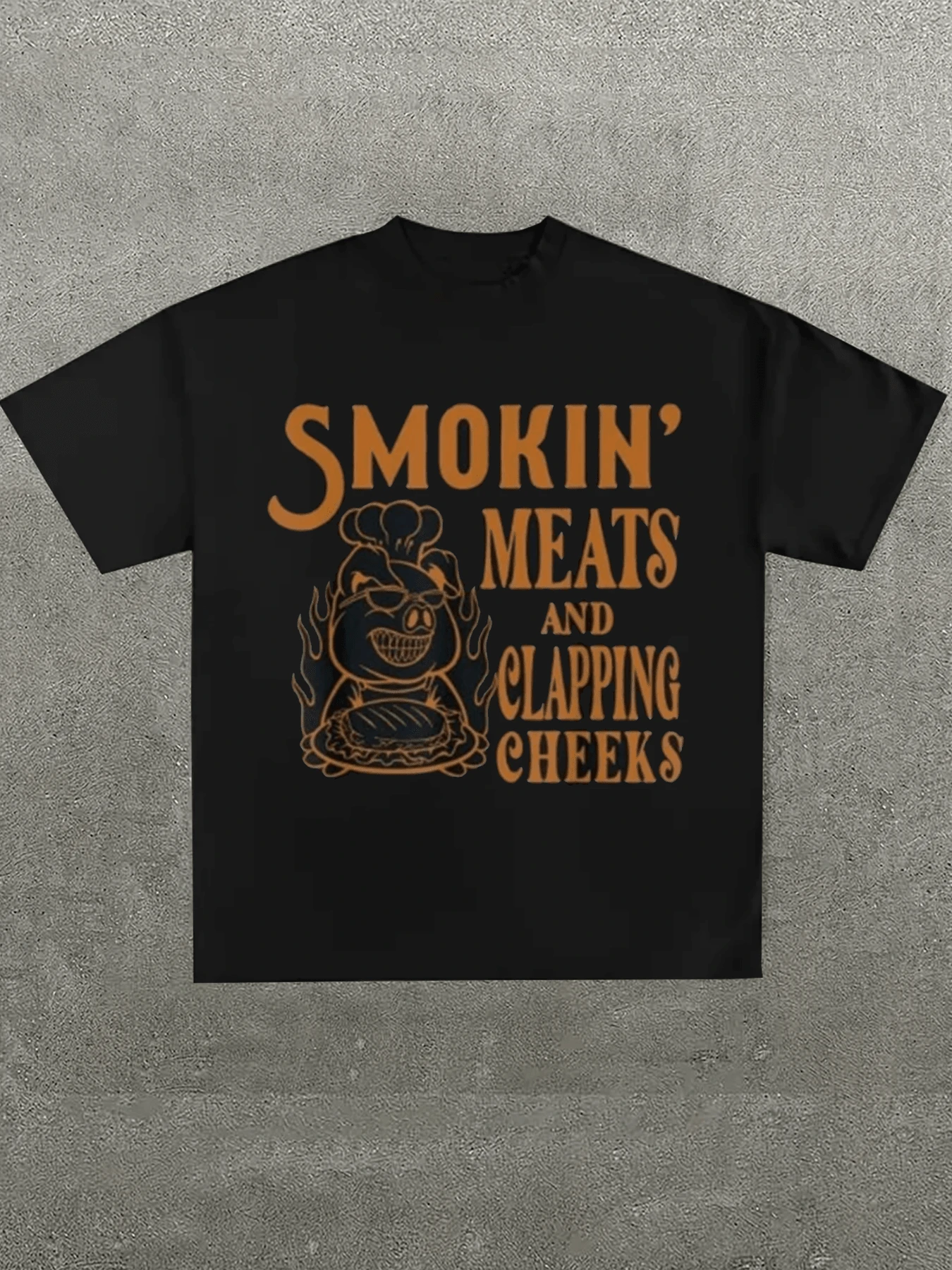 Plus Size Men's,Old Rows Smokin' Meats And Clapping Cheeks Funny Pig Chef ,(1 Pcs )100% Cotton Casual Printed T-Shirt,Crew Neck Short Sleeve,220g  Cotton T-Shirt,For Going Out - 黑色 - 查看 1