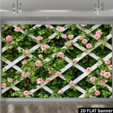 2D平面单件花卉花园背景横幅 - 白色格子图案配粉色玫瑰设计，适合所有季节装饰，易于悬挂，室内外均可使用，非常适合房间、派对、庭院等场所。 - 綠色 - 查看 3