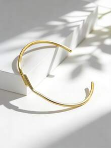 Charm-In Gold-Plated Lightning Pattern Open Cuff Bracelet For Women - Lightweight Daily Accessory & Gift For Her - Gold - View 5