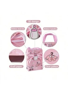 12 túi quà tặng tiệc mừng em bé, túi đựng kẹo cho tiệc sinh nhật, túi quà tặng màu hồng và xanh dương, trang trí tiệc hình bình sữa hoạt hình dễ thương và nơ, quà tặng cho bé sơ sinh, quà tặng ngày Valentine. - Nhiều màu - Xem 3