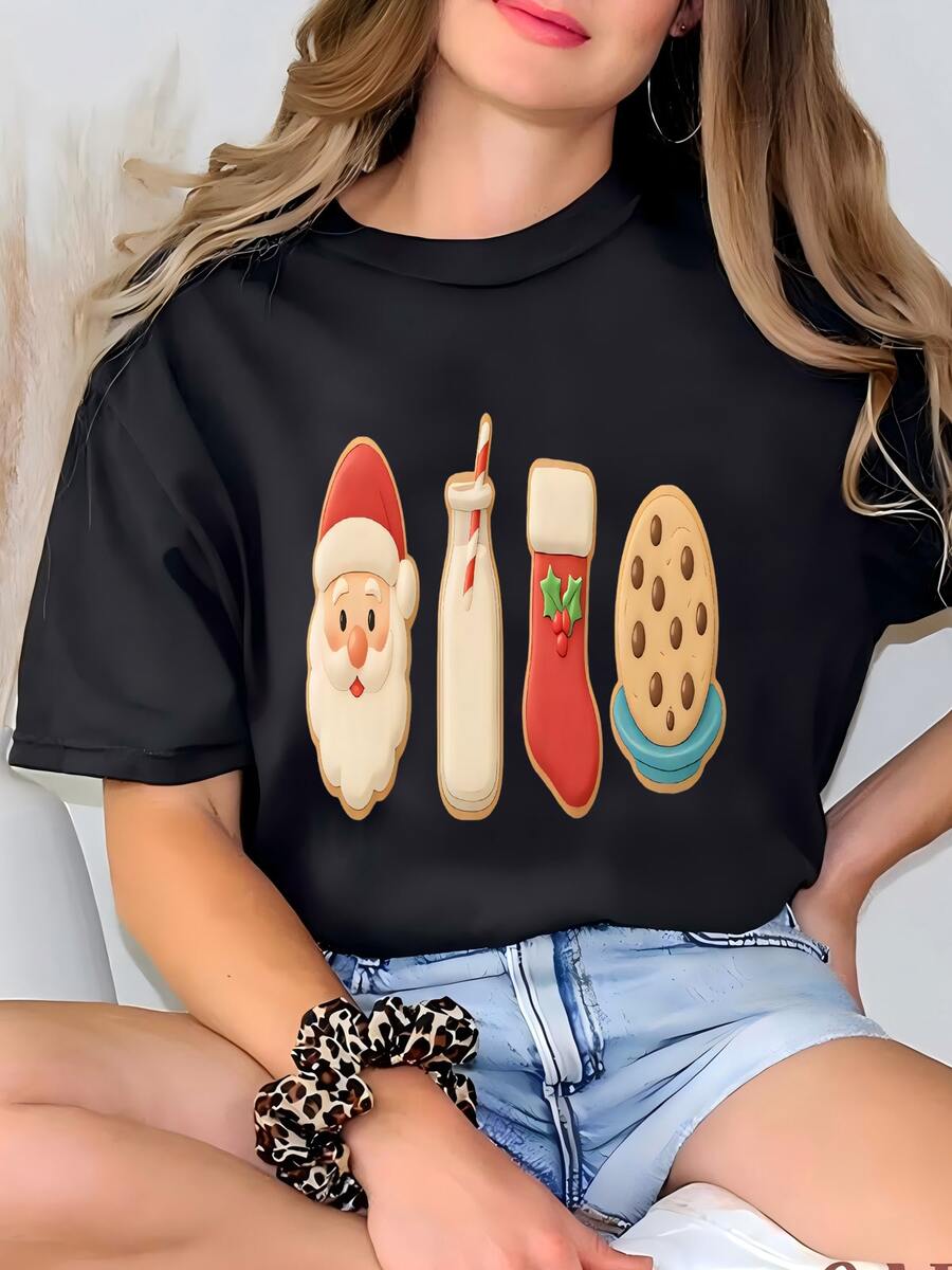 Womens Holiday Christmas Cookies Sweatshirt, Cozy Christmas Sweatshirt, Gingerbread Cookies Sweatshirt, Holiday Sweater, Festive Santa Crewneck T-shirt - Negro - Ver 1