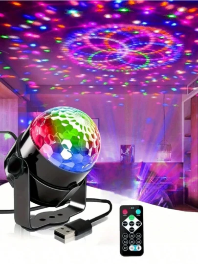 1pc USB Remote Control LED Magic Ball, Mini Crystal Magic Ball Light, 7-Color Sound Activated Stage Light, KTV Stage Light