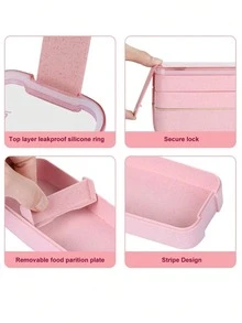 三层午餐盒，三个隔层，可微波炉加热和洗碗机清洗，可堆叠，含叉子和勺子 - 彩色 - 查看 4