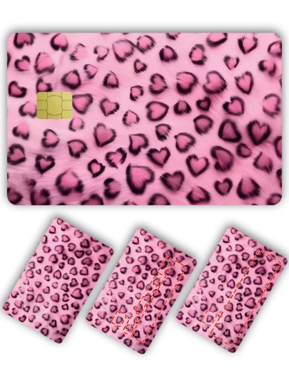 1pc Heart-Shaped Leopard Print Credit Card Holder, Valentine's Day Gift, PVC Material Anti-Fingerprint Durable Anti-Scratch, Suitable For Men & Women, Small Chip Cards, Bank Cards, Credit Cards, Transportation Cards, Student ID Cards DIY