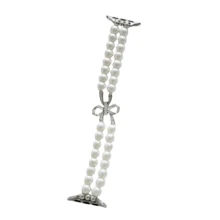 1条时尚表带，珍珠弹力绳手链，配精致合金水钻蝴蝶结，女士款，兼容 Series 10/9/8/7/SE/6/5/4，38mm/40mm/41mm/42mm/44mm/45mm/46mm/49mm，智能手表表带，女士手链腕带，可作礼物或送给朋友的礼物，可调节表带 - 銀色 - 查看 14