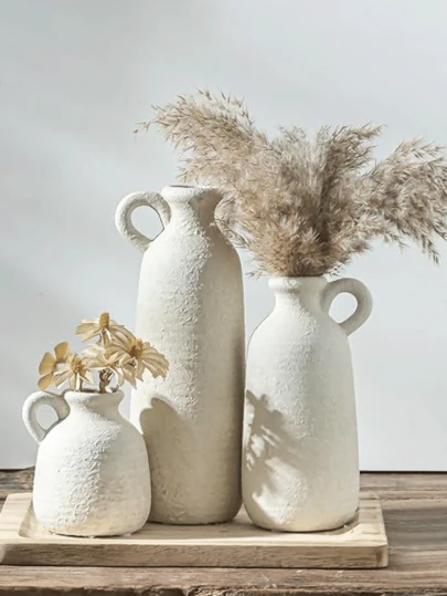 1 adet/Set Bej Vazo Seti - Dekoratif 3 Küçük Vazo, Modern Bohem Tarzı Rustik Ev Dekorasyonu, Kamış ve Kurutulmuş Çiçek Vazosu, Yaratıcı Stand, Masa, Kitaplık, Giriş Holü İçin Uygun - Retro Morandi Vazo Seti, El Sanatları Sergisi, TV Sehpası Yumuşak Dekorasyonu, Bej Vazo, Taze Çiçek Hediyesi, Doğum Günü Mezuniyet Töreni Oda Dekorasyonu, Reçine Vazo