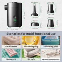 1个户外露营便携式无线两用电动气泵，可充气沙发、充气床、衣物/被子真空收纳袋、游泳池充气圈家用气泵 - 黑色 - 查看 6