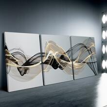 3pcs Set Modern Abstract Black And Gold Canvas Wall Art, Choice Of Unframed Or Stretched Framed Style, Elegant Minimalist Posters For Living Room And Office, Ready To Hang Gold Line Decor (Multiple Options Available) - Black Gold - View 9