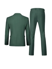 3 pièces Ensemble de costume formel pour hommes, veste de couleur unie élégante, gilet, pantalon avec poches, convient pour les fêtes, les mariages, les affaires, taille XS-3XL - Vert sapin - Voir 4