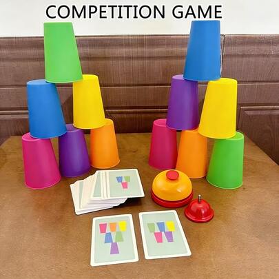 Juego de torre apilable, juego de rompecabezas de vasos apilables para 2 jugadores - Mejora el tiempo de reacción y la memoria, promueve el desarrollo cerebral, juego de rompecabezas interactivo entre padres e hijos (colores de vasos aleatorios) Juego de competencia de apilamiento, juego de mesa interactivo, regalo de juguete interactivo