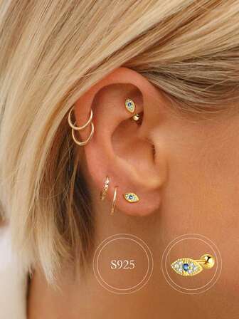 ต่างหูเงินแท้ 925 แบบตาเดียว, เจาะหู, ต่างหูสำหรับผู้หญิง, ของขวัญวันเกิดที่ดีสำหรับแฟน, สุภาพสตรี, เด็กผู้หญิง