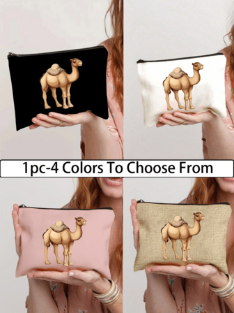 Makeup Bag With Camel Pattern Print, Stylish Zippered Cosmetic Bag, Multifunctional Storage Bag, Reusable Cosmetic Pouch, Cosmetic & Toiletry Organizer Bag, Lightweight Coin Purse, Toiletry Bag, Daily Essentials Bag, Medicine Pouch, Travel Accessory, Suitable For Travel & Daily Use, Versatile Use, Gift For Aunt, New Year, Valentine'S Day Gift