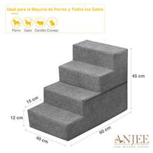 Escaleras para Mascotas para Perros 4 Escalones con Espuma Funda Antideslizante - Gris - Ver 4