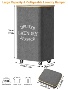 1 Pc 29.06 Gallon Laundry Basket With Handle And Lid - Collapsible Dirty Clothes Hamper With Wheels, Includes 1 Free Mesh Bag, Extra Large Capacity Laundry Basket, Foldable Fabric Laundry Basket For Storage - Multicolor - View 11