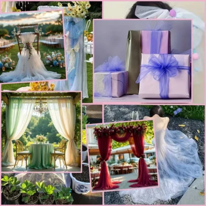 [Sheer Organza Fabric] $29.99/50.29 Yard, 1pc Shiny Polyester Organza Fabric | 100% Polyester, Hand Wash Only, Suitable For Weddings, Parties, Halloween, Chair Bows And Table Decor, Handmade Mesh Fabric