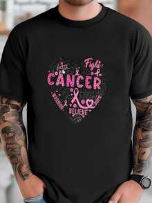 Mens Breast Cancer Heart Shirt, Cancer Awareness Sweatshirt, Pink Ribbon Heart Tee, Motivational Tees, Cancer Gifts For Women, Breast Cancer Gift T-shirt - Negro - Ver 1