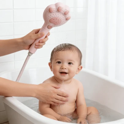 1pc Adjustable Handheld Baby Shower Head | Claw Design, 3 Massage Speeds, Suitable For Bathroom, Wall-Mounted Or Hanging, Plastic Material, For Shower Use Only