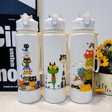 1 pieza Botella de agua deportiva con diseño de niña de dibujos animados - 750ml, vaso con pajita, con correa, a prueba de fugas, anti-caída, portátil - Adecuado para viajes, actividades al aire libre, estudiantes, jardín de infantes, escuela - Multicolor - Ver 3