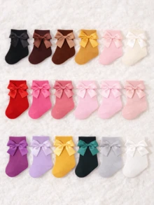 10 Pairs Of Baby Mid-Calf Socks In Assorted Solid Candy Colors, Featuring Cute Bow Designs. Suitable For Children And Perfect For Both Boys And Girls. The Socks Are Soft, Comfortable, And Breathable, Making Them An Ideal Gift For Boys And Girls In Spring, Summer, Autumn, And Winter. - Multicolor - View 6