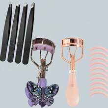 10pcs Stainless Steel Tweezer Set For Hair Removal, Beard Trimming, Eyebrow Shaping, Eyelash Curler With 10 Replacement Pads, Daily Makeup Tools - Multicolor - View 7