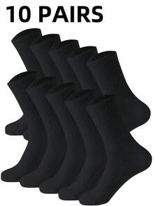 1/5/10 Pairs Men/Women Solid Color Mid-Calf Socks, Suitable For Daily Wear - Black - View 12