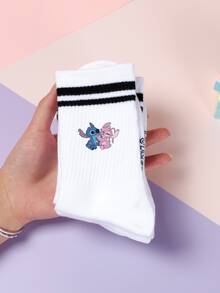 5/1 Pair Cute Cartoon Pattern Mid-Calf Socks, Sports Stripe Design, Made Of Polyester Fiber, Fashionable Casual Breathable, Suitable For Daily Wear, Back To School Season And Holiday Gifts - Multicolor - View 7