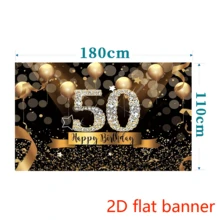 2D Flat Banner 50th Birthday Party Backdrop Banner - Polyester Black & Golden Glitter Balloon Design For 50 Years Old Celebration - Multipurpose Photography Background For Indoor & Outdoor Decor - 1 - View 9