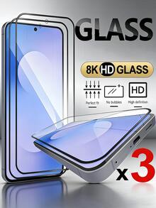 Protector de pantalla de vidrio templado negro 3 piezas, cobertura completa, borde negro, vidrio templado 9H, protector de pantalla anti-explosión y anti-arañazos compatible con Samsung Galaxy S26 S25 A57 A37/ 15T/ Note 15 Pro/POCO X7 Pro, sin fugas de luz, recortes precisos, bordes suaves, protector de pantalla anti-amarillento, regalo de primavera y aniversario - transparente - Ver 2