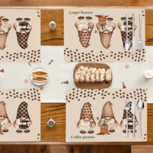 1 Stück/4 Stücke/6 Stücke Heimdekoration Leinen Platzset mit bedrucktem Kaffee-Elf Muster, geeignet für Esszimmertisch, Dekoration für alle Jahreszeiten, moderne waschbare Tischauflage, Raumdekoration, Untersetzer, Küchen-Esszimmertisch-Matte, Innen- und Außendekoration für Partys, Heimdekoration, ideales Geschenk - Verschiedenfarbig - Übersicht 2