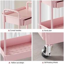 3 Tier Rolling Storage Cart With Drawers Rolling Utility Cart With Drawers,Room Decor,Bathroom Decor,Rolling Utility Cart Rolling Storage Organizer Tool For Kitchen,Bathroom,Living Room,Office Outdoor Decor - 粉色 - 查看 2