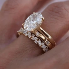 VKHK 3件套奢华镀金铜镶闪亮锆石戒指套装，适合女性婚礼佩戴及作为礼物 - 3件組戒指 - 查看 1