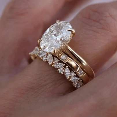 VKHK 3pcs/Set Luxury Gold-Plated Copper Sparkling Zirconia Decorated Ring Set, Suitable For Women Wedding Wear And Gift