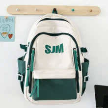 Mochila Escolar Universitaria Casual Grande Capacidad + Mochila para Universidad Secundaria Preparatoria + Estilo Coreano con Letras SJM Personalizado + Múltiples Bolsillos Laterales y Compartimentos + Bolso con Colgante Peluche + Impermeable Ligera para Regreso a Clases + Viajes Diarios Oficina Adolescente Mujeres + Mochila Estudiante Gran Espacio Libros Laptop + Moda Juvenil Versátil + 44x30x14cm - Verde - Ver 10