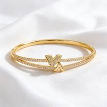 1pc Zirconia Stone Initial Bangle, Suitable For Vintage Style, Formal Occasions, Exquisite Design - Multicolor - View 4