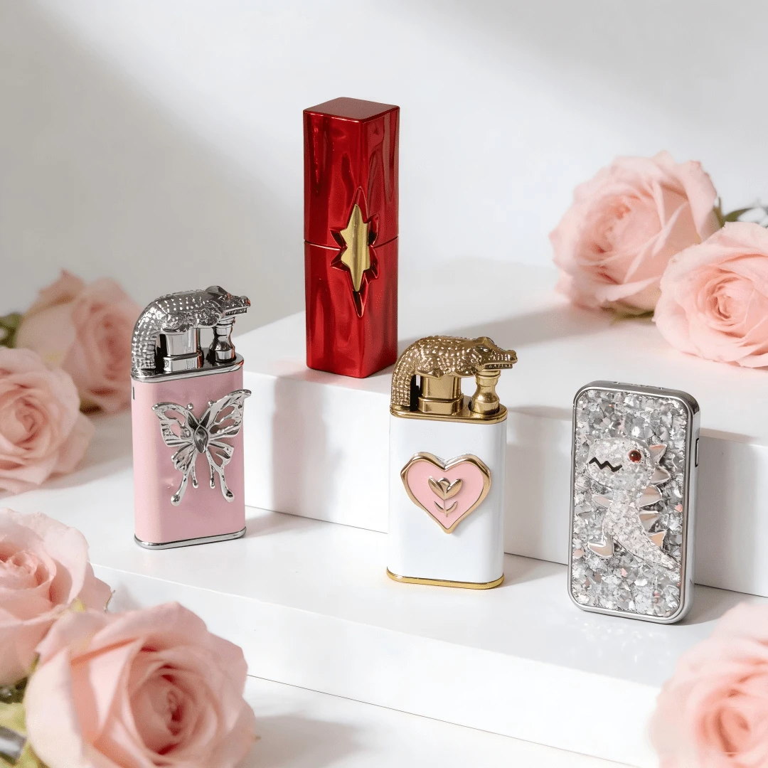 New Creative Fun Cute Lighter( Lipstick/Pink Butterfly/Cute Dinosaur/Pink Heart) - Zinc Alloy Material, Wind-Resistant Flame, And Refillable Butane System - A Must-Have For Discerning Smokers (Butane Gas Not Included) - Một cỡ - Xem 1