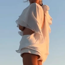 Women Sheer Mesh Poncho Lightweight See Through Mock Neck Shrug Bolero Top Summer Causal Loose Beach Vacation Mesh Shawl Wraps Cover Up Y2k Fashion Streetwear - trắng - Xem 9
