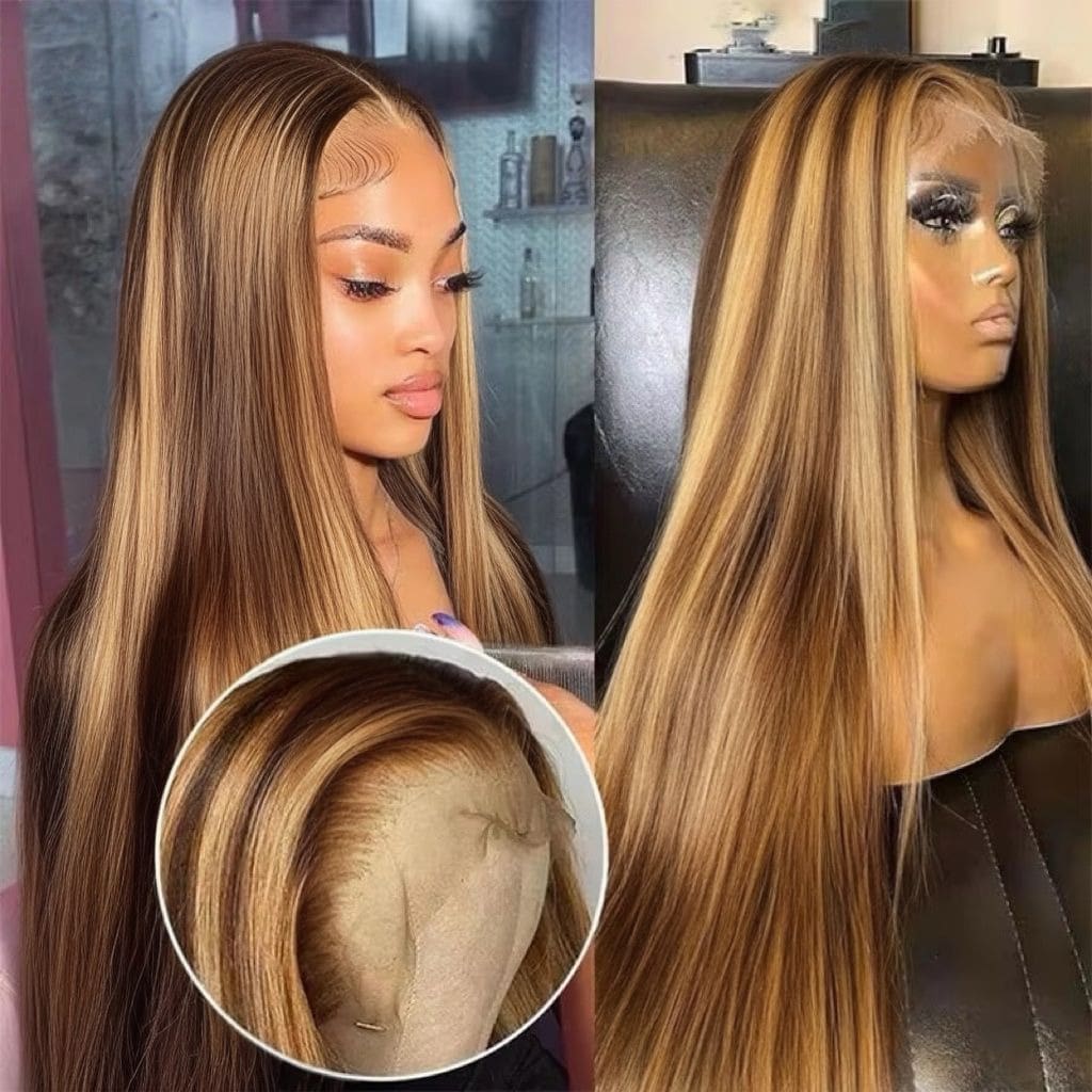 13*6 34 Inch Natural Glueless Lace Front Wig, Brazilian Remy Hair Wavy Curly Lace Closure Wig, 13x4 5*5 Lace Front Wig, Mixed Synthetic Hair Wig, Glueless Lace Closure Wig, Natural Black Color, Suitable For Halloween, Christmas Party And Various Occasions, Excellent Gift For Women - SP4/27 - View 1