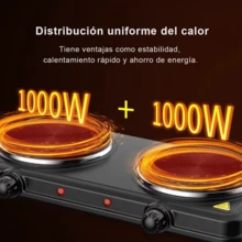 Placa de inducción de 2000 W, cocina eléctrica integrada, diseño de doble olla, función de olla arrocera, panel de acero inoxidable, funcionamiento sin llama, calentamiento uniforme, con luz indicadora de calentamiento, control de temperatura integrado, protección contra sobrecalentamiento, apta para cocinar en placa, compatible con diversos utensilios de cocina. - Blanco y Negro - Ver 8