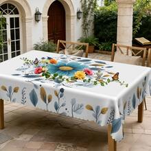 1pc/36pcs Vintage Blue Floral Wrinkle-Resistant Tablecloth, Embossed Edge Craft, Rectangular/Round Tablecloth, Multiple Sizes Available, Polyester Fiber Tablecloth, Indoor Dining/Outdoor Party - Mint Blue - View 8