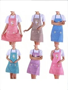 Plaid Rabbit Apron - Brown Cartoon Pattern Kitchen Apron, Lightweight Breathable Absorbent, With Practical Pocket, Suitable For Baking, Grilling, Cleaning, Adjustable Neck & Waist Strap - Thoughtful Gift For Mom/Girlfriend, Mother's Day Gift, Kitchen Accessory, Affordable Apron, Suitable For National Day, Parties, Gatherings, Bars, Restaurants, Hotels, Halloween And Other Occasions - Multicolor - View 9