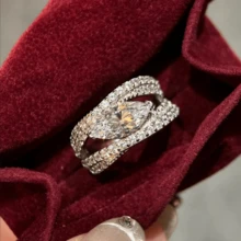 VKHK 1pc Luxurious Sparkling Full Zirconia Stone Ring, Suitable As Wedding/Gift Accessory For Women - Diamond Ring - View 3