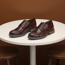 Chaussures décontractées pour hommes, pour le trajet et les sports de plein air, antidérapantes et durables, chaussures derby classiques, bottes de travail rétro à la mode - Rouge foncé - Voir 6