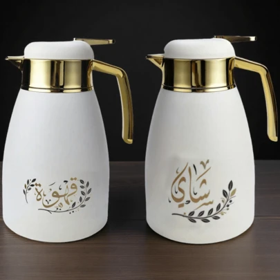 1pc Elegant Plastic & Glass Vacuum Insulated Teapot, 33.3oz Capacity, Pink Glass, Home Decor, Keeps Coffee/Tea Warm, 960ml, Arabic "Tea" "Coffee" Pattern